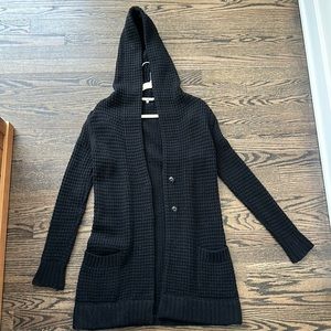 Vince Black Long Hooded Cardigan Sweater Wool & Cashmere